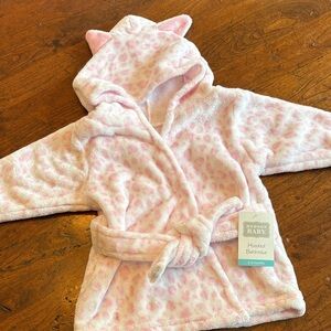 NWT Hudson Baby Pink Leopard Print Hooded Robe, 0-9 Months